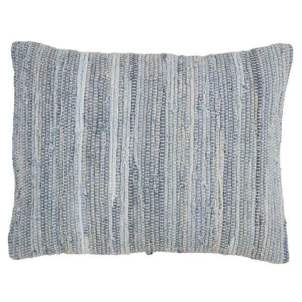 Saro Lifestyle SARO 919.DN1623B 16 x 23 in. Rectangular Down Filled Cotton Throw Pillow with Chindi Design - Denim 919.DN1623B